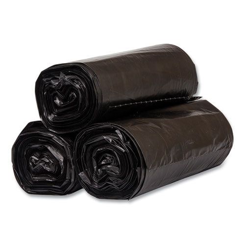 Image of Inteplast Group High-Density Commercial Can Liners, 60 gal, 17 mic, 38" x 60", Black, Interleaved Roll, 25 Bags/Roll, 8 Rolls/Carton