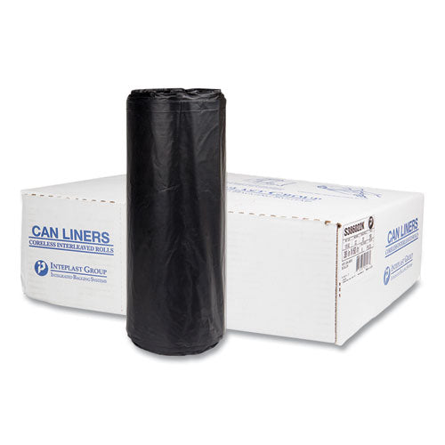 Image of Inteplast Group High-Density Commercial Can Liners, 60 gal, 22 mic, 38" x 60", Black, Interleaved Roll, 25 Bags/Roll, 6 Rolls/Carton