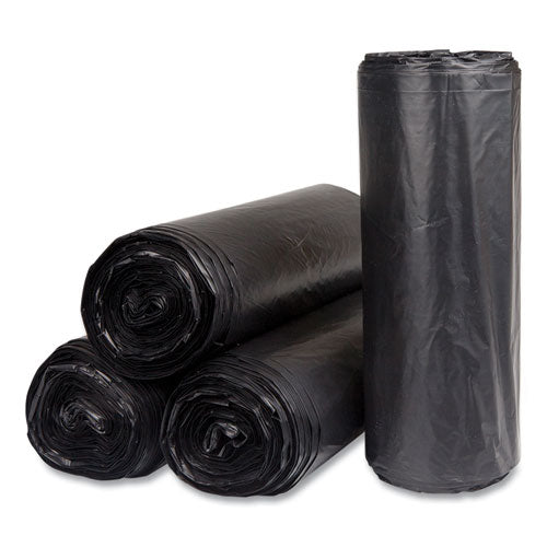 Image of Inteplast Group High-Density Commercial Can Liners, 60 gal, 22 mic, 38" x 60", Black, Interleaved Roll, 25 Bags/Roll, 6 Rolls/Carton