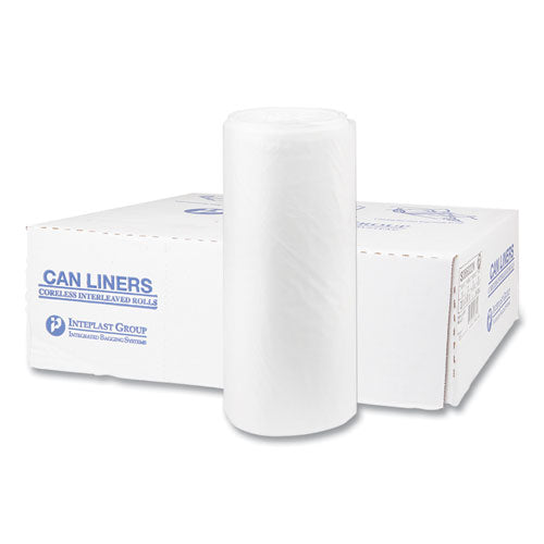Image of Inteplast Group High-Density Commercial Can Liners, 60 gal, 22 mic, 38" x 60", Clear, Interleaved Roll, 25 Bags/Roll, 6 Rolls/Carton