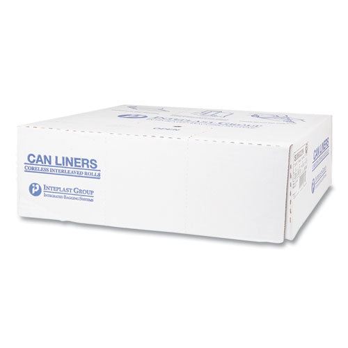 Image of Inteplast Group High-Density Commercial Can Liners, 60 gal, 22 mic, 38" x 60", Clear, Interleaved Roll, 25 Bags/Roll, 6 Rolls/Carton