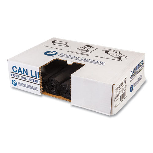 Image of Inteplast Group High-Density Commercial Can Liners, 45 gal, 12 mic, 40" x 48", Black, Interleaved Roll, 25 Bags/Roll, 10 Rolls/Carton