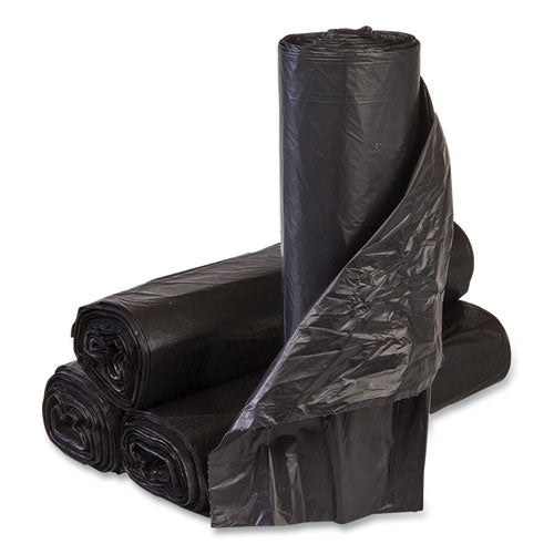 Image of Inteplast Group High-Density Commercial Can Liners, 45 gal, 12 mic, 40" x 48", Black, Interleaved Roll, 25 Bags/Roll, 10 Rolls/Carton