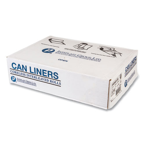 Image of Inteplast Group High-Density Commercial Can Liners, 45 gal, 12 mic, 40" x 48", Black, Interleaved Roll, 25 Bags/Roll, 10 Rolls/Carton