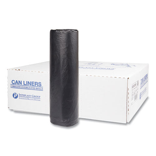 Image of Inteplast Group High-Density Commercial Can Liners, 45 gal, 16 mic, 40" x 48", Black, Interleaved Roll, 25 Bags/Roll, 10 Rolls/Carton
