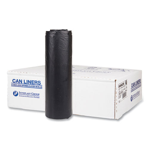 Image of Inteplast Group High-Density Commercial Can Liners, 45 gal, 22 mic, 40" x 48", Black, Interleaved Roll, 25 Bags/Roll, 6 Rolls/Carton