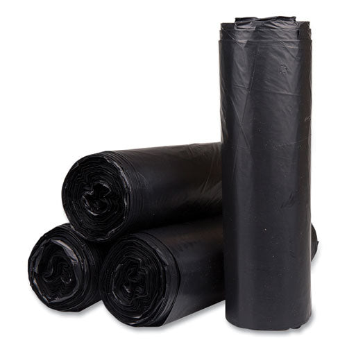 Image of Inteplast Group High-Density Commercial Can Liners, 45 gal, 22 mic, 40" x 48", Black, Interleaved Roll, 25 Bags/Roll, 6 Rolls/Carton