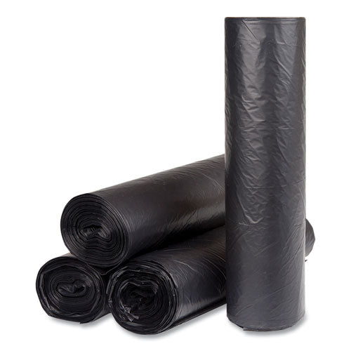 Image of Inteplast Group High-Density Commercial Can Liners, 56 gal, 16 mic, 43" x 48", Black, Interleaved Roll, 25 Bags/Roll, 8 Rolls/Carton