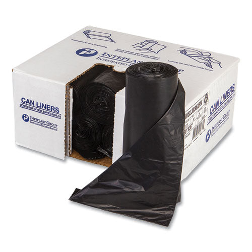 Image of Inteplast Group Low-Density Commercial Can Liners, 30 gal, 0.9 mil, 30" x 36", Black, Interleaved Roll, 25 Bags/Roll, 8 Rolls/Carton