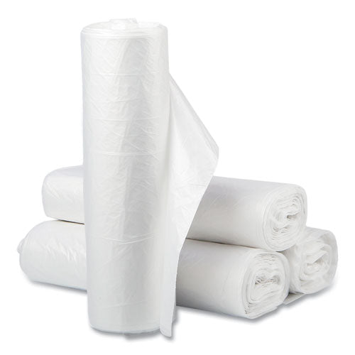 Image of Inteplast Group High-Density Commercial Can Liner Value Pack, 60 gal, 12 mic, 38" x 58", Clear, Interleaved Roll, 25 Bags/Roll, 8 Rolls/CT