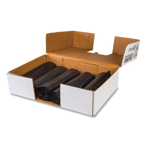 Image of Inteplast Group High-Density Commercial Can Liner Value Pack, 56 gal, 19 mic, 43" x 46", Black, Interleaved Roll, 25 Bags/Roll, 6 Rolls/CT