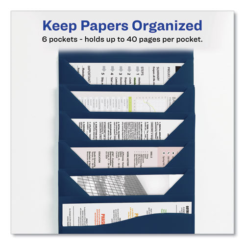 Image of Avery® Slide and View Expanding File, 6 Sections, Hook/Loop Closure, Letter Size, Navy Blue