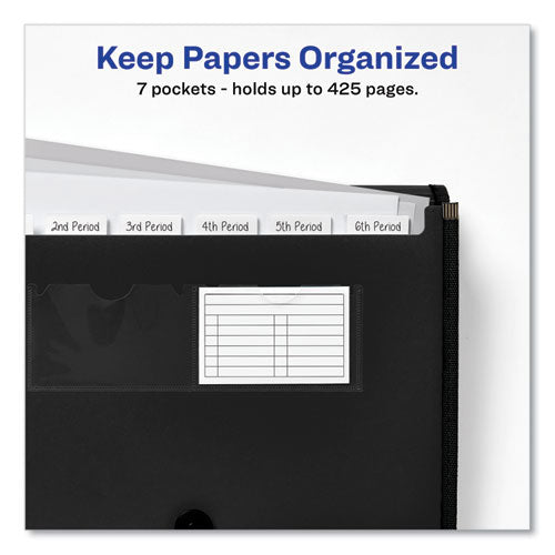 Image of Avery® Expanding File Folder Organizer, 7 Sections, Hook/Loop Closure, Letter Size, Black