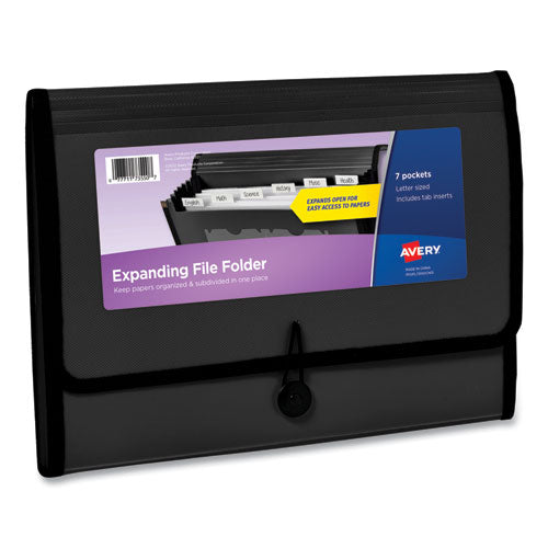 Image of Avery® Expanding File Folder Organizer, 7 Sections, Hook/Loop Closure, Letter Size, Black