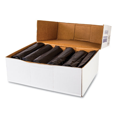 Image of Inteplast Group High-Density Commercial Can Liners, 10 gal, 6 mic, 24" x 24", Black, Perforated Roll, 50 Bags/Roll, 20 Rolls/Carton