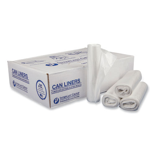 Image of Inteplast Group High-Density Commercial Can Liners, 30 gal, 16 mic, 30" x 37", Clear, Interleaved Roll, 25 Bags/Roll, 20 Rolls/Carton