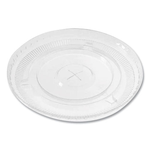 Image of Karat® PET Lids, Flat with Straw Slot, Fits 12 oz to 24 oz Cold Cups, Plastic, Clear, 1,000/Carton