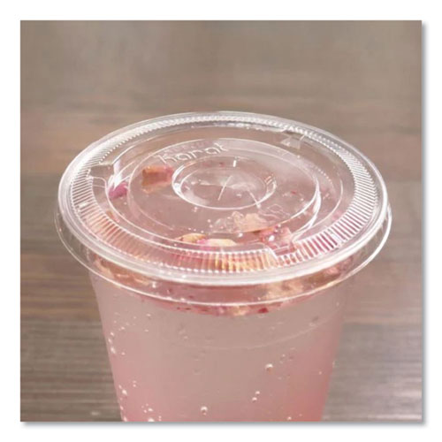 Image of Karat® PET Lids, Flat with Straw Slot, Fits 12 oz to 24 oz Cold Cups, Plastic, Clear, 1,000/Carton