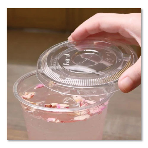 Image of Karat® PET Lids, Flat with Straw Slot, Fits 12 oz to 24 oz Cold Cups, Plastic, Clear, 1,000/Carton