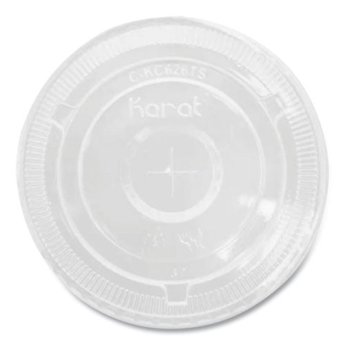 Image of Karat® PET Lids, Flat with Straw Slot, Fits 12 oz to 24 oz Cold Cups, Plastic, Clear, 1,000/Carton
