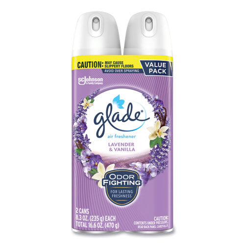Image of Glade® Air Freshener, Lavender and Vanilla, Scent, 8.3 oz Aerosol Spray, 2/Pack, 3 Packs/Carton