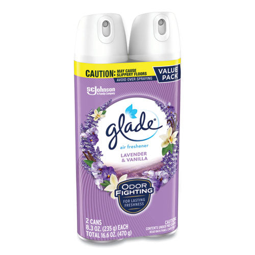 Image of Glade® Air Freshener, Lavender and Vanilla, Scent, 8.3 oz Aerosol Spray, 2/Pack, 3 Packs/Carton