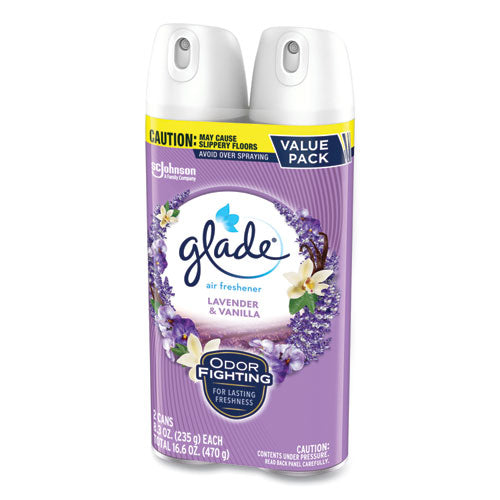 Image of Glade® Air Freshener, Lavender and Vanilla, Scent, 8.3 oz Aerosol Spray, 2/Pack, 3 Packs/Carton