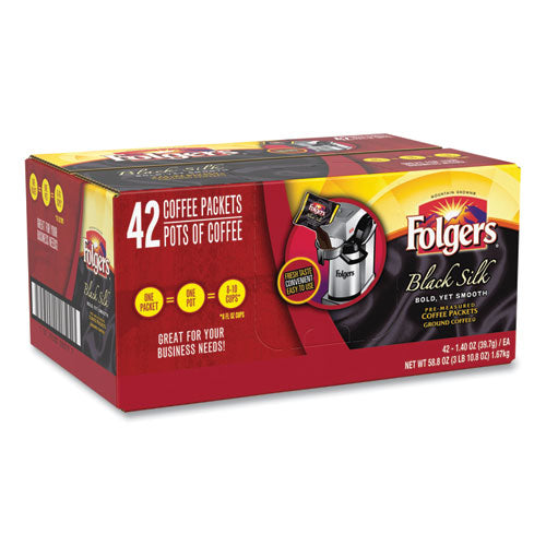 Image of Folgers® Black Silk Ground Coffee Fraction Pack, 1.4 oz Packet, 42/Carton