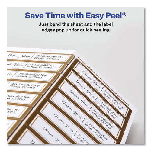 Image of Avery® White Easy Peel Mailing Labels with Metallic Border, Inkjet/Laser Printers, 1 x 2.63, White, 30/Sheet, 10 Sheets/Pack