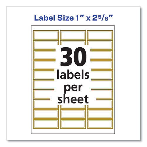 Image of Avery® White Easy Peel Mailing Labels with Metallic Border, Inkjet/Laser Printers, 1 x 2.63, White, 30/Sheet, 10 Sheets/Pack
