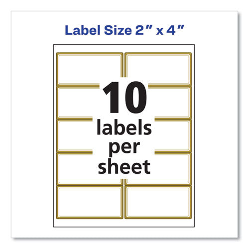 Image of Avery® White Easy Peel Mailing Labels with Metallic Border, Inkjet/Laser Printers, 2 x 4, White, 10/Sheet, 10 Sheets/Pack