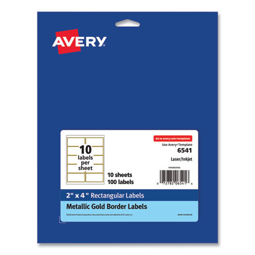 Image of Avery® White Easy Peel Mailing Labels with Metallic Border, Inkjet/Laser Printers, 2 x 4, White, 10/Sheet, 10 Sheets/Pack
