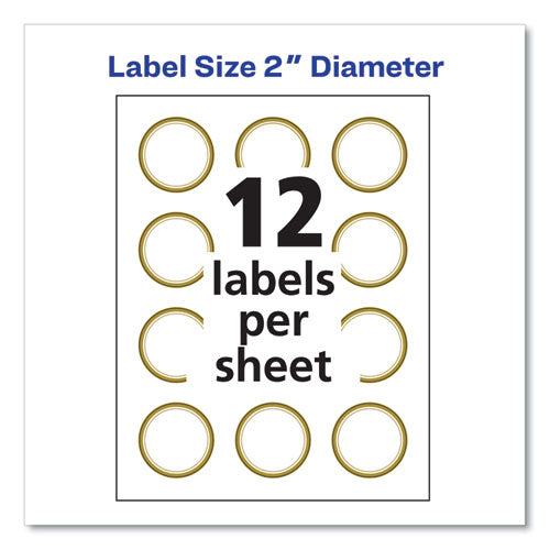 Image of Avery® Round Labels, 2" dia, White with Gold Border, 12/Sheet, 10 Sheets/Pack