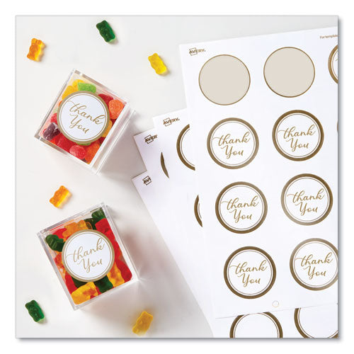 Image of Avery® Round Labels, 2" dia, White with Gold Border, 12/Sheet, 10 Sheets/Pack