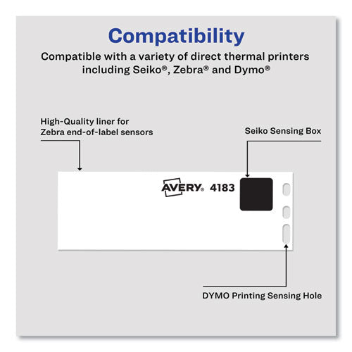 Image of Avery® Multipurpose Thermal Labels, 3.5 x 1.3, White, 350/Roll, 2 Rolls/Box