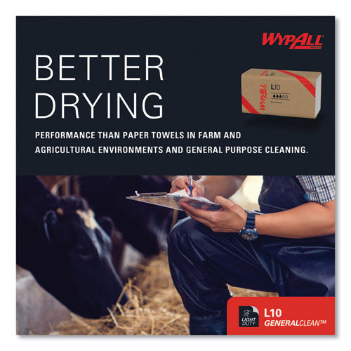 Image of WypAll® L10 SANI-PREP Dairy Towels, Banded, 2-Ply, 9.3 x 10.5, Unscented, White, 200/Pack, 12 Packs/Carton