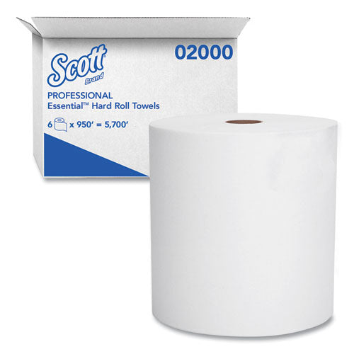 Image of Scott® Essential High Capacity Hard Roll Towels for Business, Absorbency Pockets, 1-Ply, 8" x 950 ft, 1.75" Core, White, 6 Rolls/CT