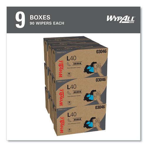 Image of WypAll® L40 Towels, POP-UP Box, 10.8 x 10, White, 90/Box, 9 Boxes/Carton