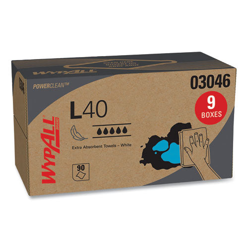 Image of WypAll® L40 Towels, POP-UP Box, 10.8 x 10, White, 90/Box, 9 Boxes/Carton