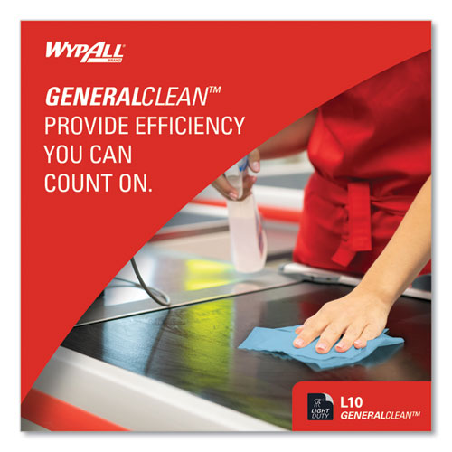 Image of WypAll® L10 Windshield Towels, 1-Ply, 9.1 x 10.25, Light Blue, 224/Pack, 10 Packs/Carton