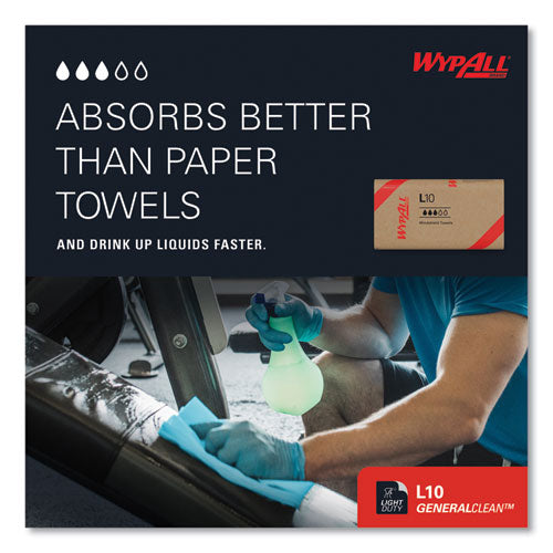 Image of WypAll® L10 Windshield Towels, 1-Ply, 9.1 x 10.25, Light Blue, 224/Pack, 10 Packs/Carton