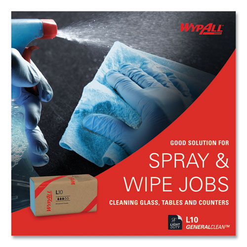 Image of WypAll® L10 Windshield Towels, 1-Ply, 9.1 x 10.25, Light Blue, 224/Pack, 10 Packs/Carton