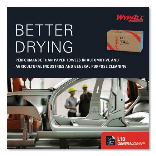 Image of WypAll® L10 Windshield Towels, 1-Ply, 9.1 x 10.25, Light Blue, 224/Pack, 10 Packs/Carton