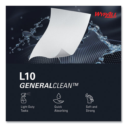 Image of WypAll® L10 Windshield Towels, 1-Ply, 9.1 x 10.25, Light Blue, 224/Pack, 10 Packs/Carton