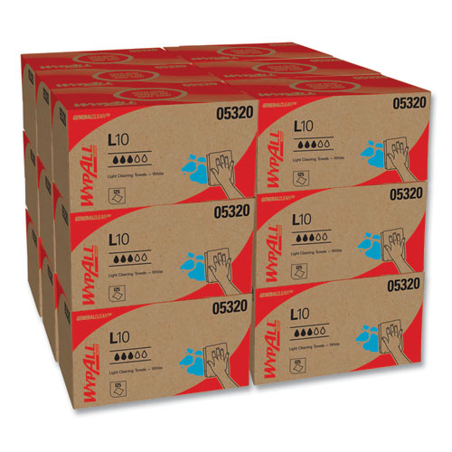 Image of WypAll® L10 Towels, POP-UP Box, 1-Ply, 9 x 10.5, White, 125/Box, 18 Boxes/Carton