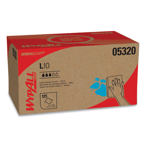 Image of WypAll® L10 Towels, POP-UP Box, 1-Ply, 9 x 10.5, White, 125/Box, 18 Boxes/Carton
