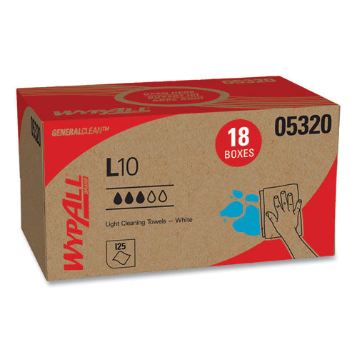 Image of WypAll® L10 Towels, POP-UP Box, 1-Ply, 9 x 10.5, White, 125/Box, 18 Boxes/Carton