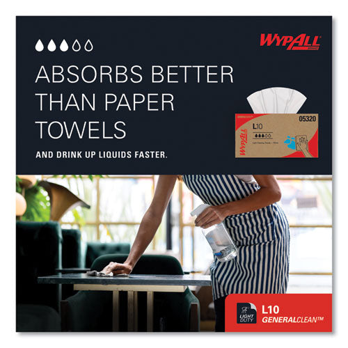 Image of WypAll® L10 Towels, POP-UP Box, 1-Ply, 9 x 10.5, White, 125/Box, 18 Boxes/Carton