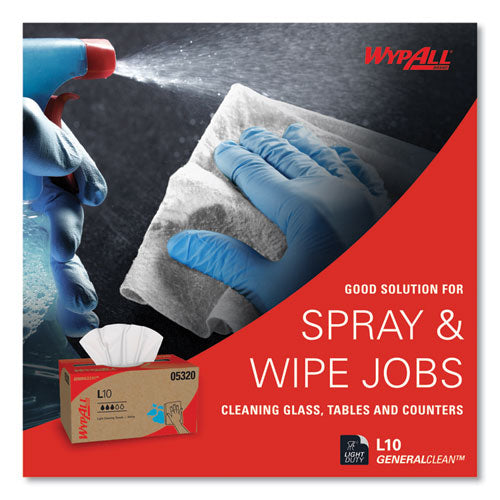 Image of WypAll® L10 Towels, POP-UP Box, 1-Ply, 9 x 10.5, White, 125/Box, 18 Boxes/Carton