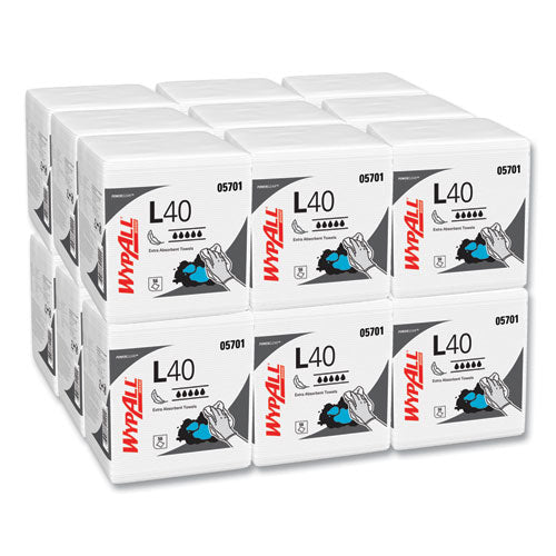 Image of WypAll® L40 Towels, 1/4 Fold, 12.5 x 12, White, 56/Box, 18 Packs/Carton